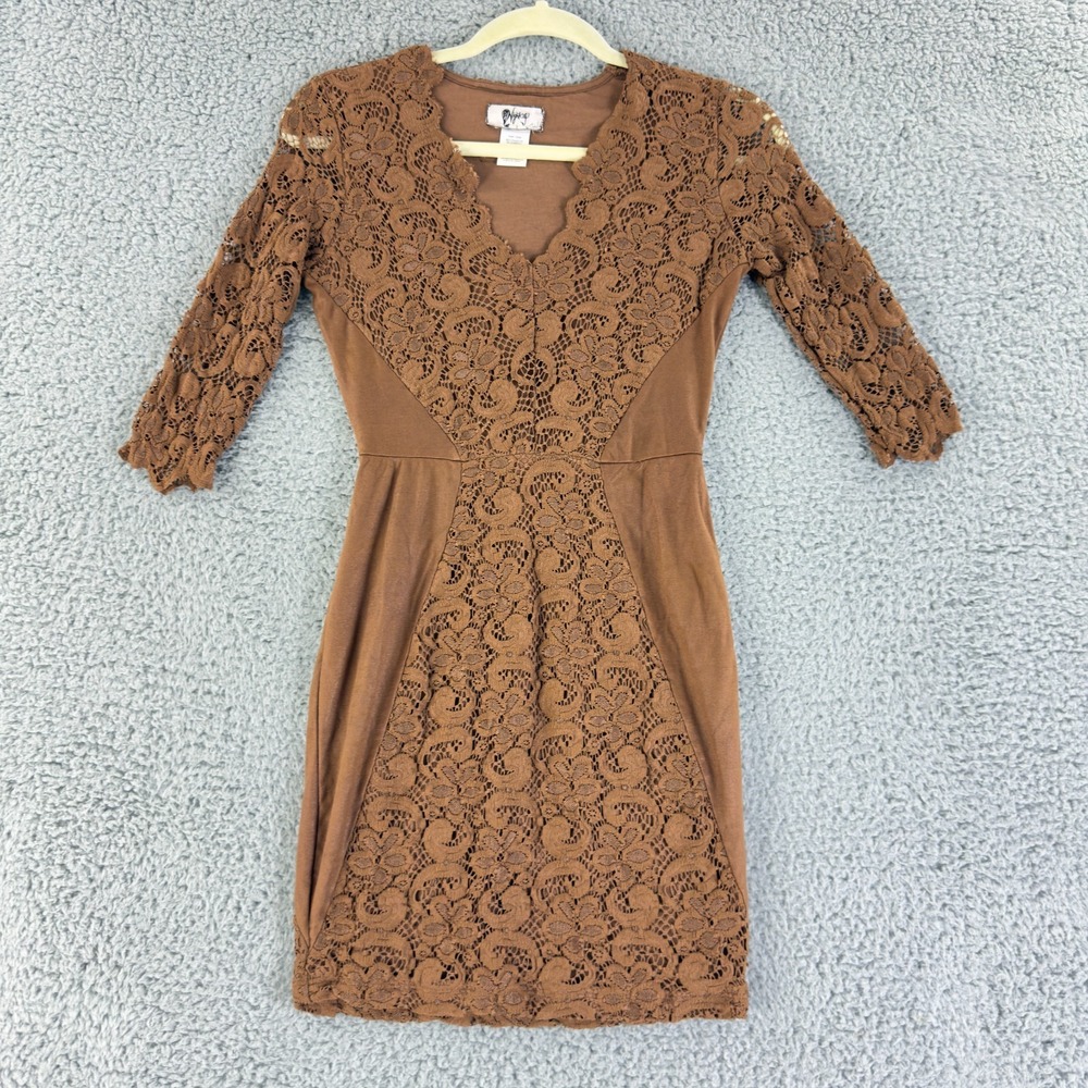 Nightcap x Carisa Rene Lace Mini Dress Womens Size 1 Brown 3/4 Sleeve Boho